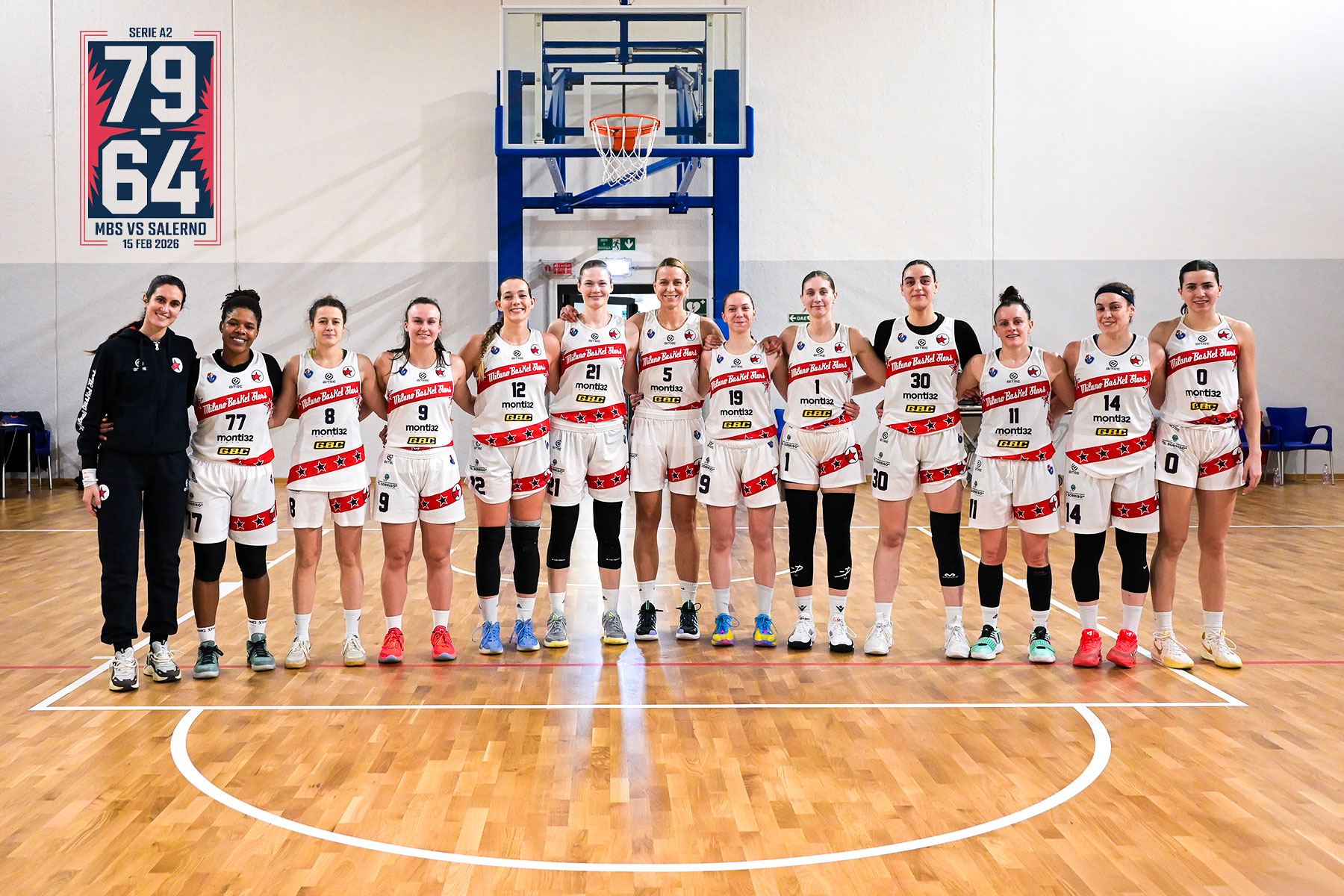 Milano Basket Stars festeggia la vittoria 79-64 contro Salerno Basket ’92 in Serie A2 allo Sport Center di Noviglio