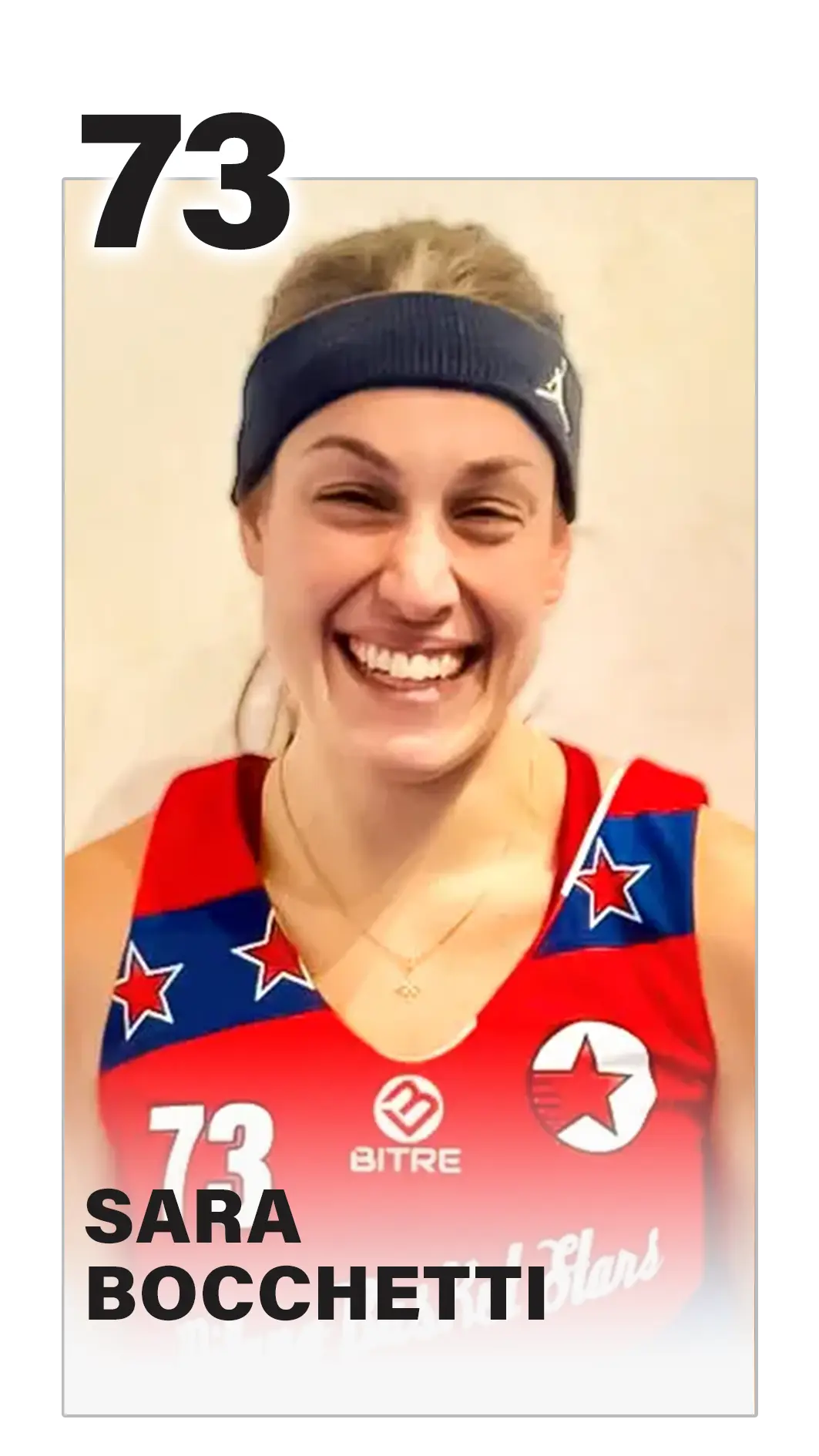 Sara Bocchetti #73 delle Milano Basket Stars sorridente con fascia in testa